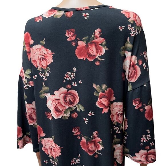 Emberly Black Floral Bell Sleeve Shift Dress Size M - Picture 5 of 12